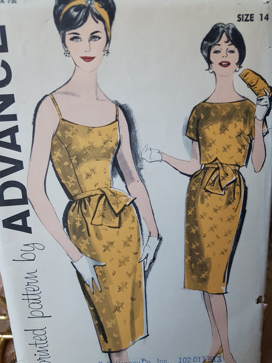 Late 50s STUNNING Cocktail Evening Party Dress Pattern ADVANCE 9714 Slim Dress and Button Back Jacket, Bust 34 Vintage Sewing Pattern