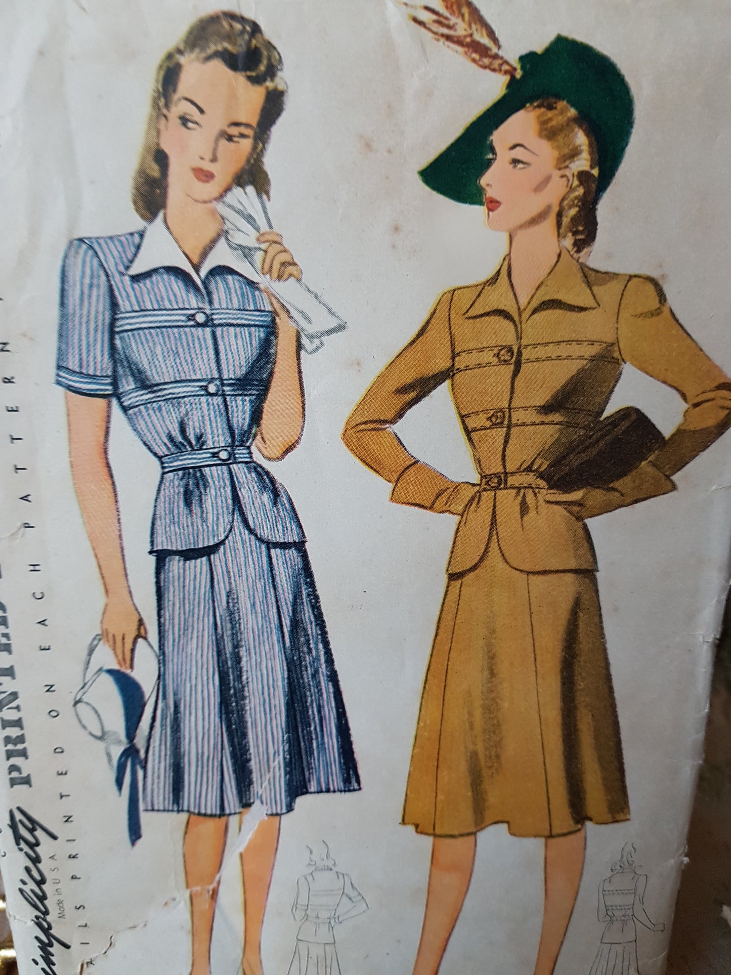 1940s FABULOUS  Suit or 2 Pc Dress Pattern SIMPLICITY 4235 Two Wonderful Style Versions Bust 32 Vintage Sewing Pattern FACTORY FOLDED