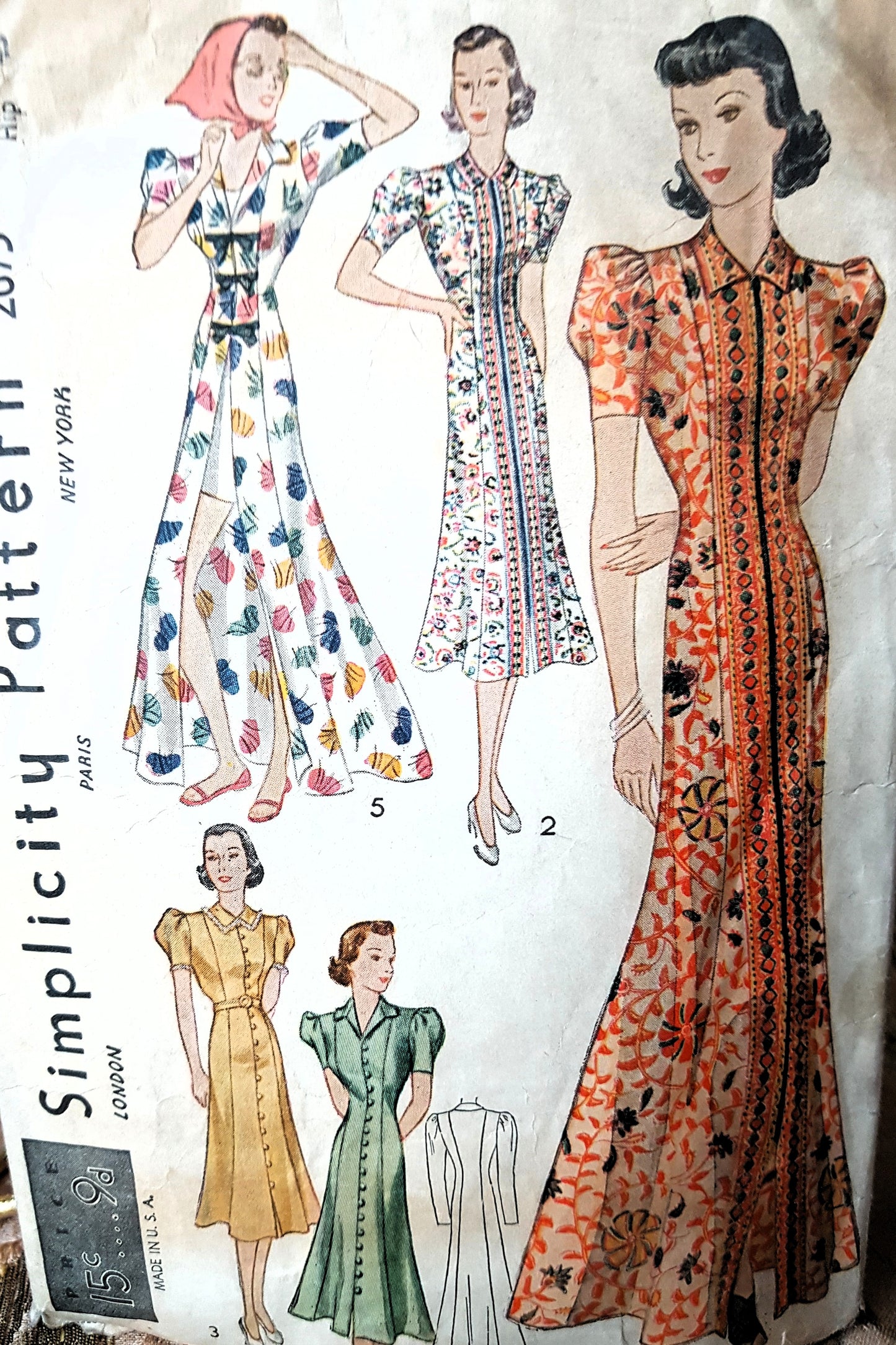 1930s FABULOUS Beach or House Coat, Coat or Dress Pattern SIMPLICITY 2675 Bust 40, 2 Lengths,Vintage Sewing Pattern