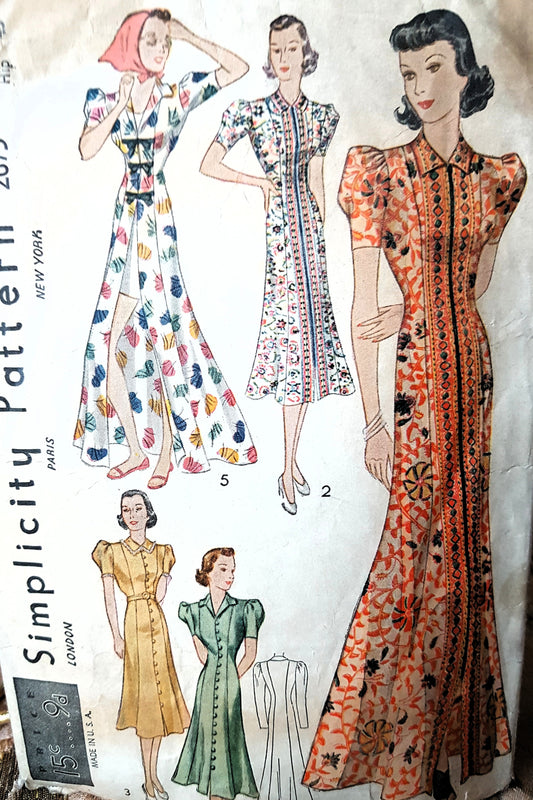 1930s FABULOUS Beach or House Coat, Coat or Dress Pattern SIMPLICITY 2675 Bust 40, 2 Lengths,Vintage Sewing Pattern