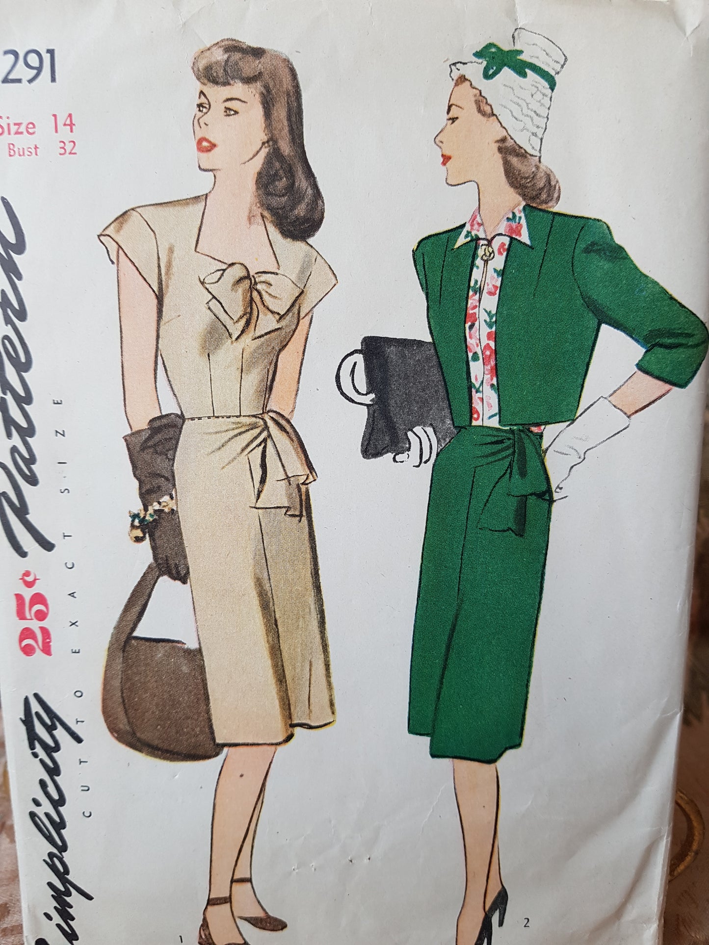 1940s STUNNING Dress and Bolero Jacket Pattern SIMPLICITY 1291 Two Bodice Styles, Day or Dinner Party Dress, Bust 32 Vintage Sewing Pattern
