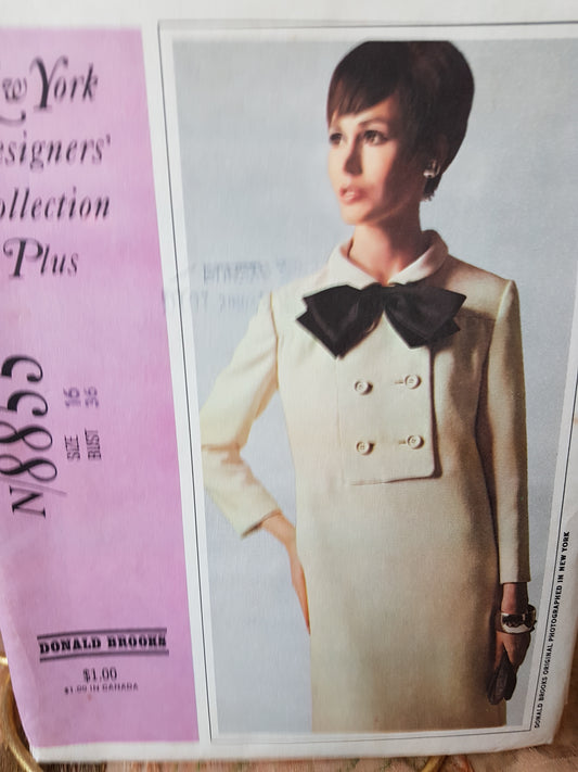 1960s CLASSY Mod Dress Pattern McCALLs 8855 Donald Brooks Slim Dress Bust 36 Vintage Sewing Pattern FF