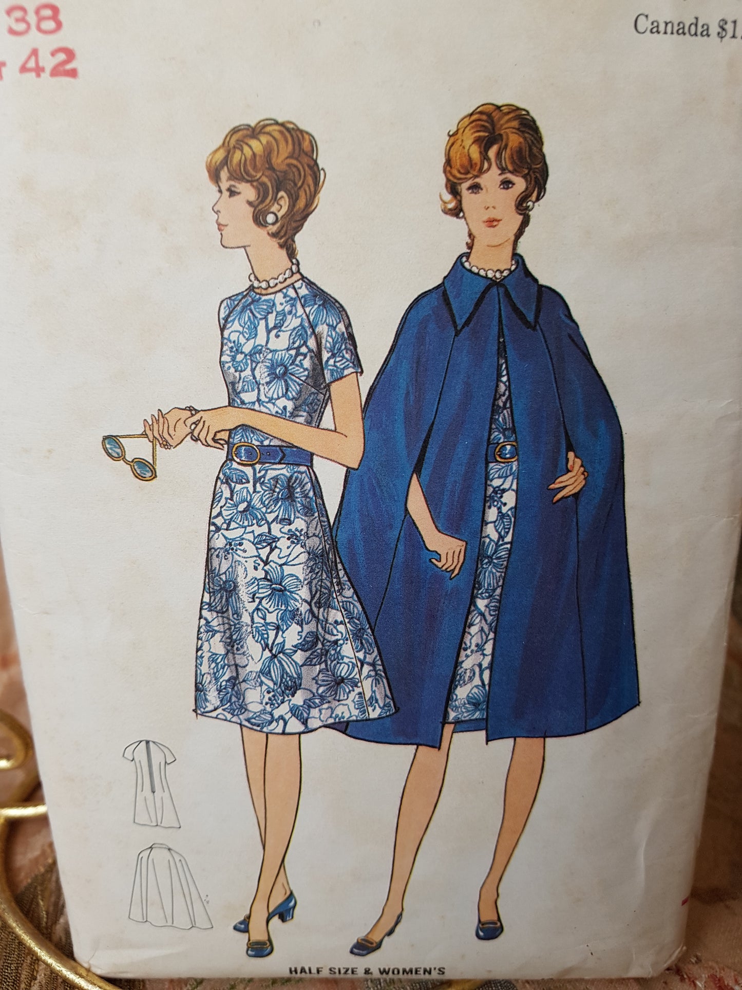 1970s FABULOUS Dress and Cape Coat Pattern BUTTERICK 6091 Bust 42 Vintage Sewing Pattern