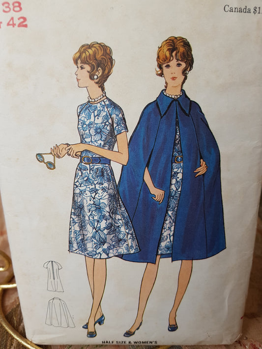 1970s FABULOUS Dress and Cape Coat Pattern BUTTERICK 6091 Bust 42 Vintage Sewing Pattern