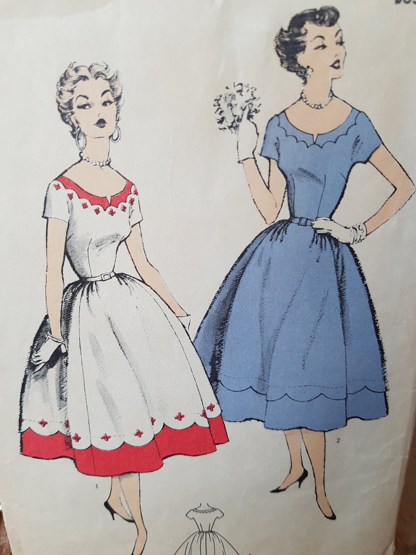 1950s BEAUTIFUL Dress Pattern ADVANCE 6649 Two Lovely Versions, Day or Party Dress, Bust 32 Vintage Sewing Pattern