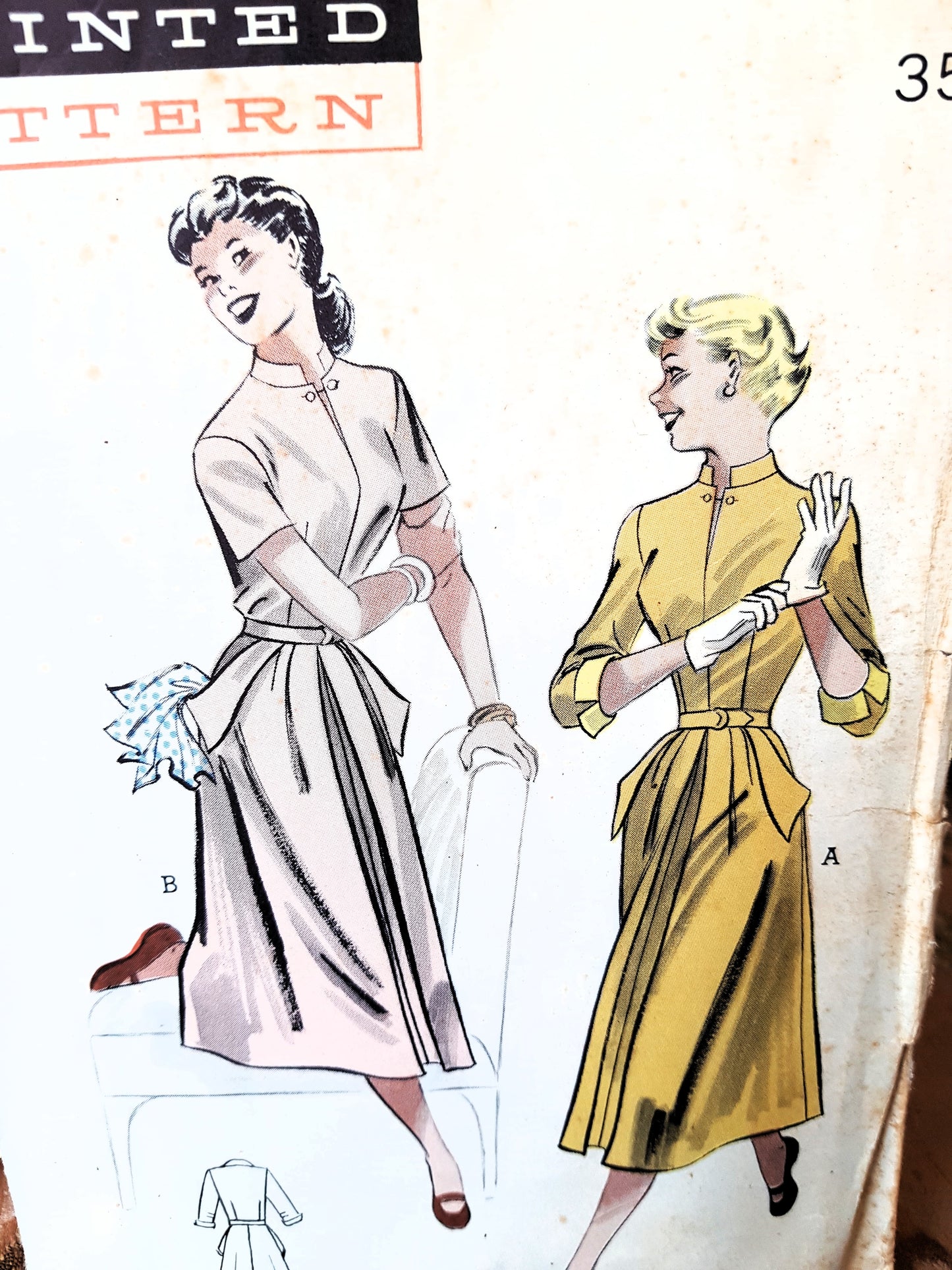 1950s UNIQUE High Collar Dress Pattern BUTTERICK 5576 Eye Catching Design, Bust 34 Vintage Sewing Pattern