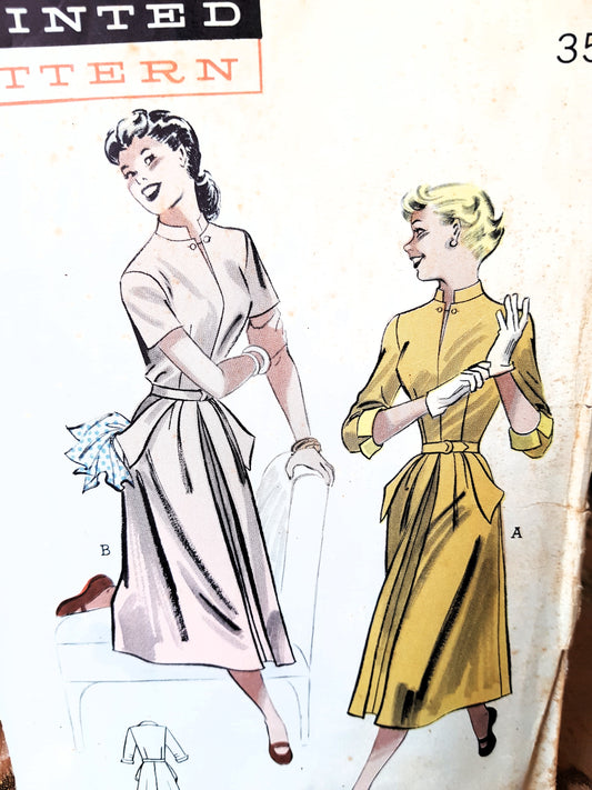 1950s UNIQUE High Collar Dress Pattern BUTTERICK 5576 Eye Catching Design, Bust 34 Vintage Sewing Pattern