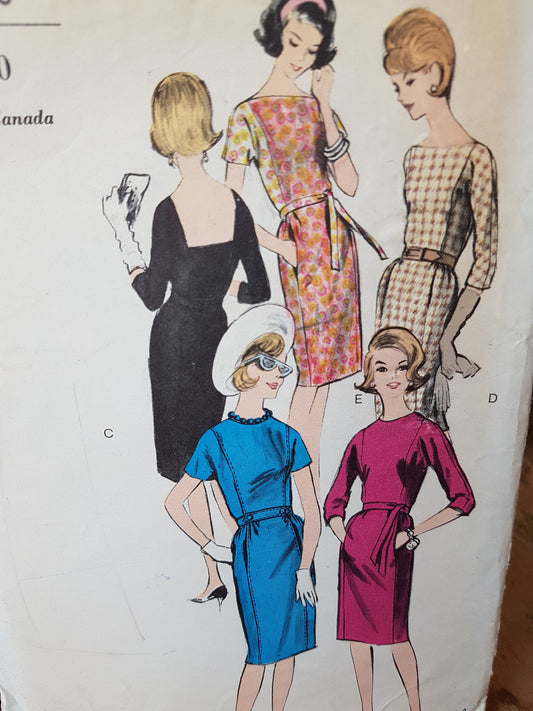 Early 60s Slim Versatile Dress Pattern VOGUE 6005 Jewel or Bateau Necklines, Low or Regular Back, Day or Evening, Bust 34 Vintage Sewing Pattern