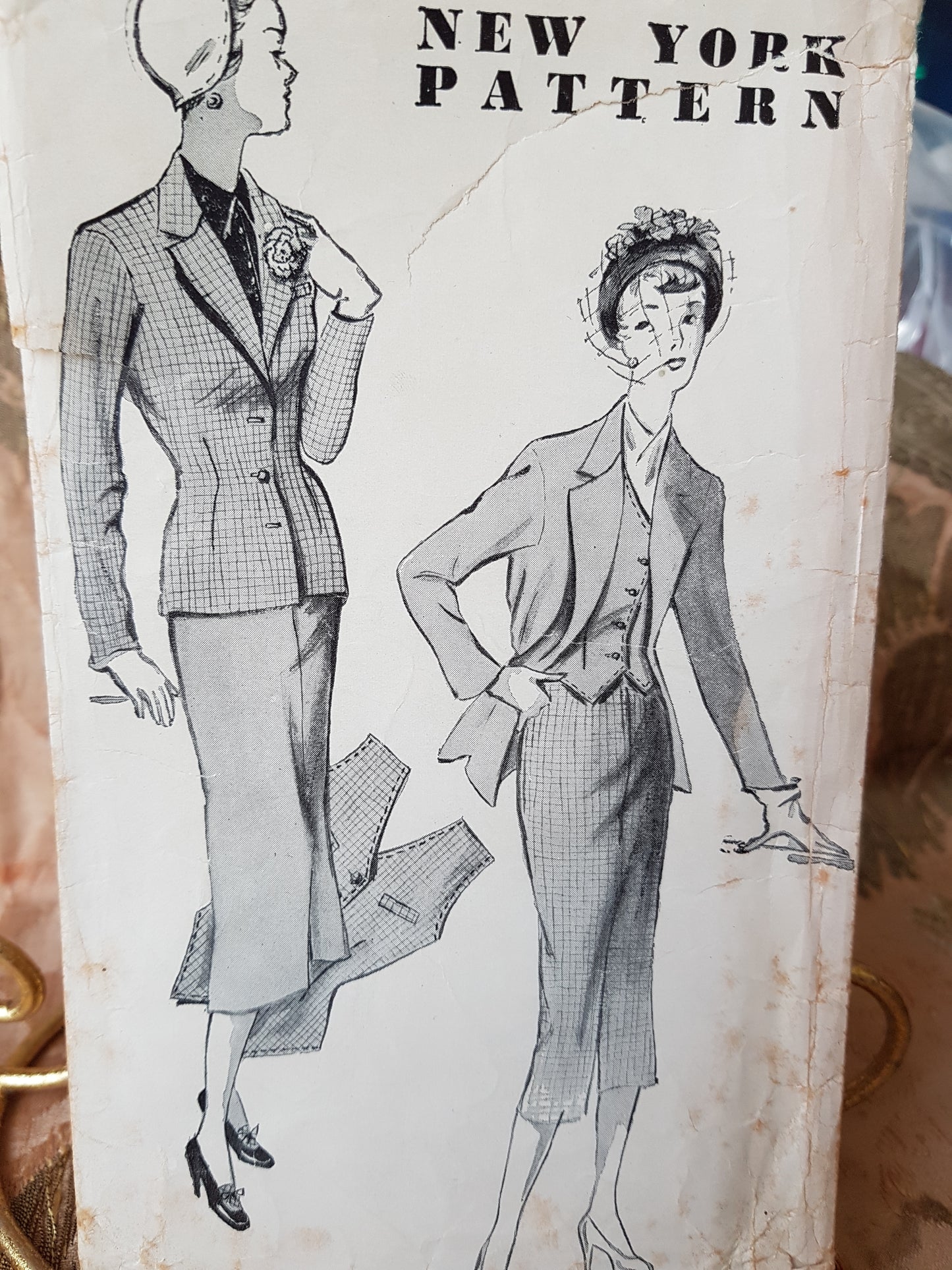 Late 1940s FABULOUS 3 Pc Suit Pattern NEW YORK 2, Slim Skirt Fitted Longer Jacket and Vest, Very Chic Style, Bust 34 Vintage Sewing Pattern