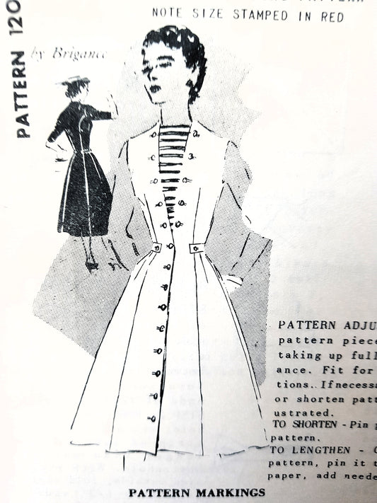1950s LOVELY Dress Pattern SPADEA 1208 Brigance Designer Front Button Dress, Bust 35 Vintage Sewing Pattern
