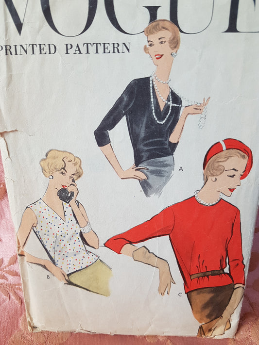 1950s OVERblouse Pattern VOGUE 9380 Easy Fitting Blouse Top 3 Versions Bust 32 Very Easy To Make Vintage Sewing Pattern