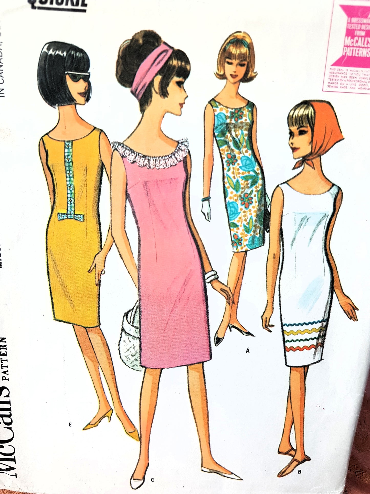 Mid 60s CUTE Sheath Dress Pattern McCALLs 7780 Choice of Trims Bust 31-32 Easy To Sew Vintage Sewing Pattern
