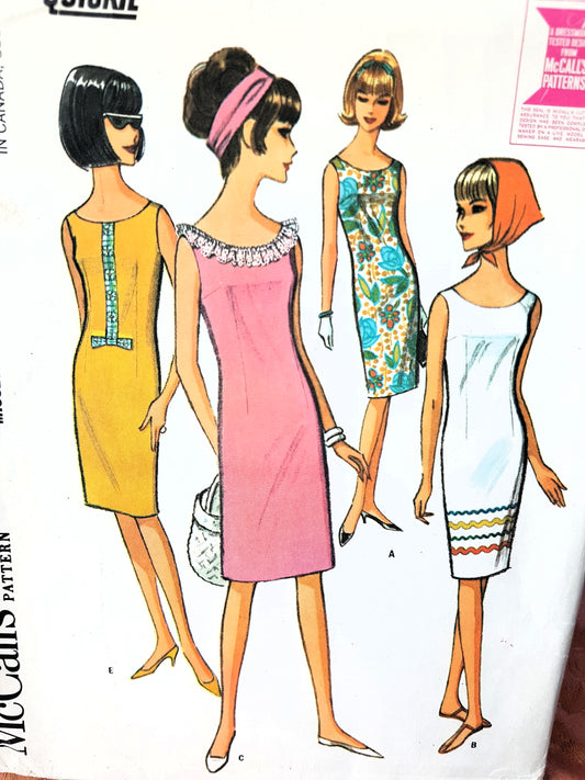 Mid 60s CUTE Sheath Dress Pattern McCALLs 7780 Choice of Trims Bust 31-32 Easy To Sew Vintage Sewing Pattern