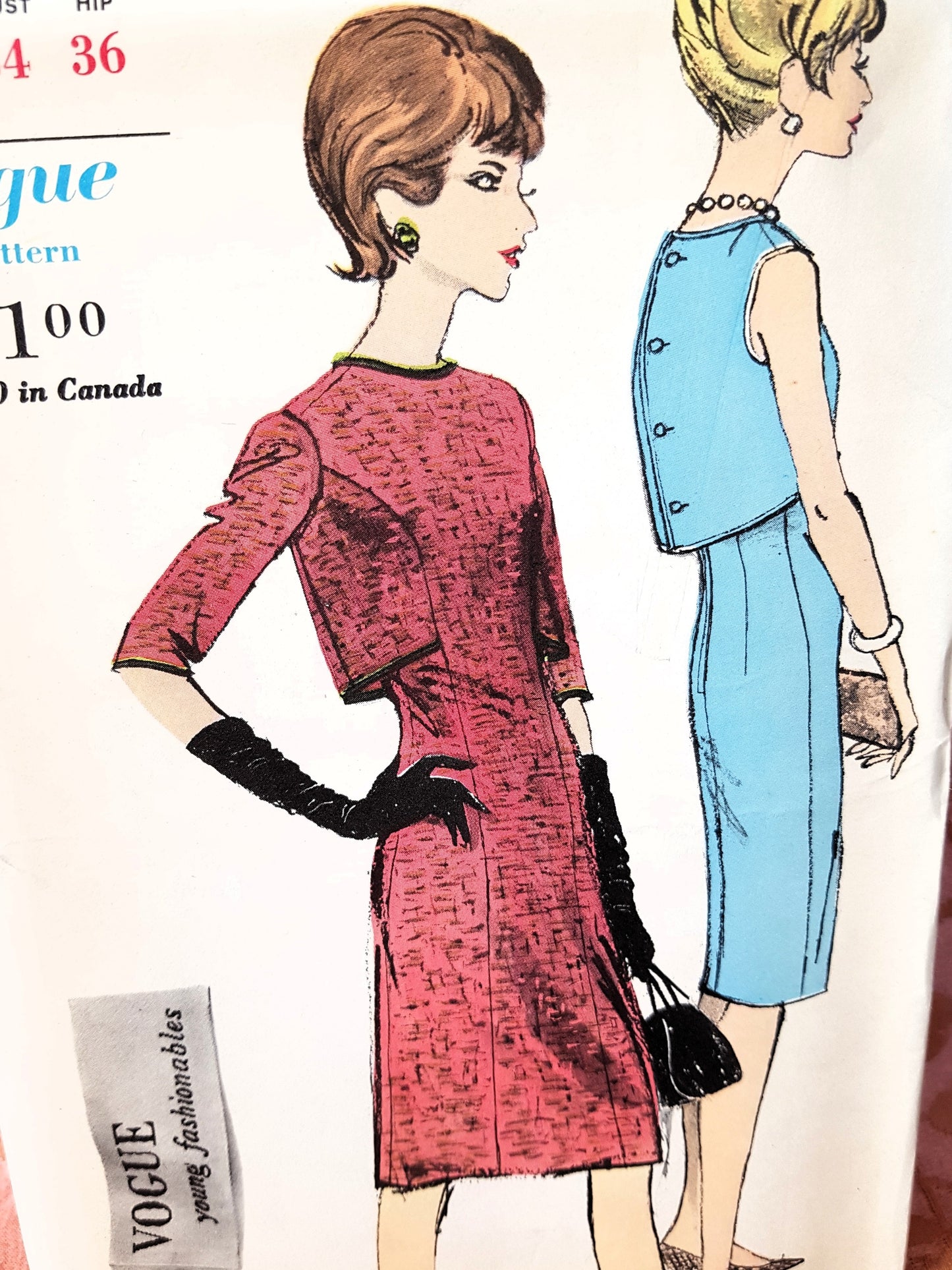 1960s SLEEK Dress Pattern VOGUE 5644 Slim Fitted Dress, Bolero Effect, Day or Evening, Bust 34 Vintage Sewing Pattern FF