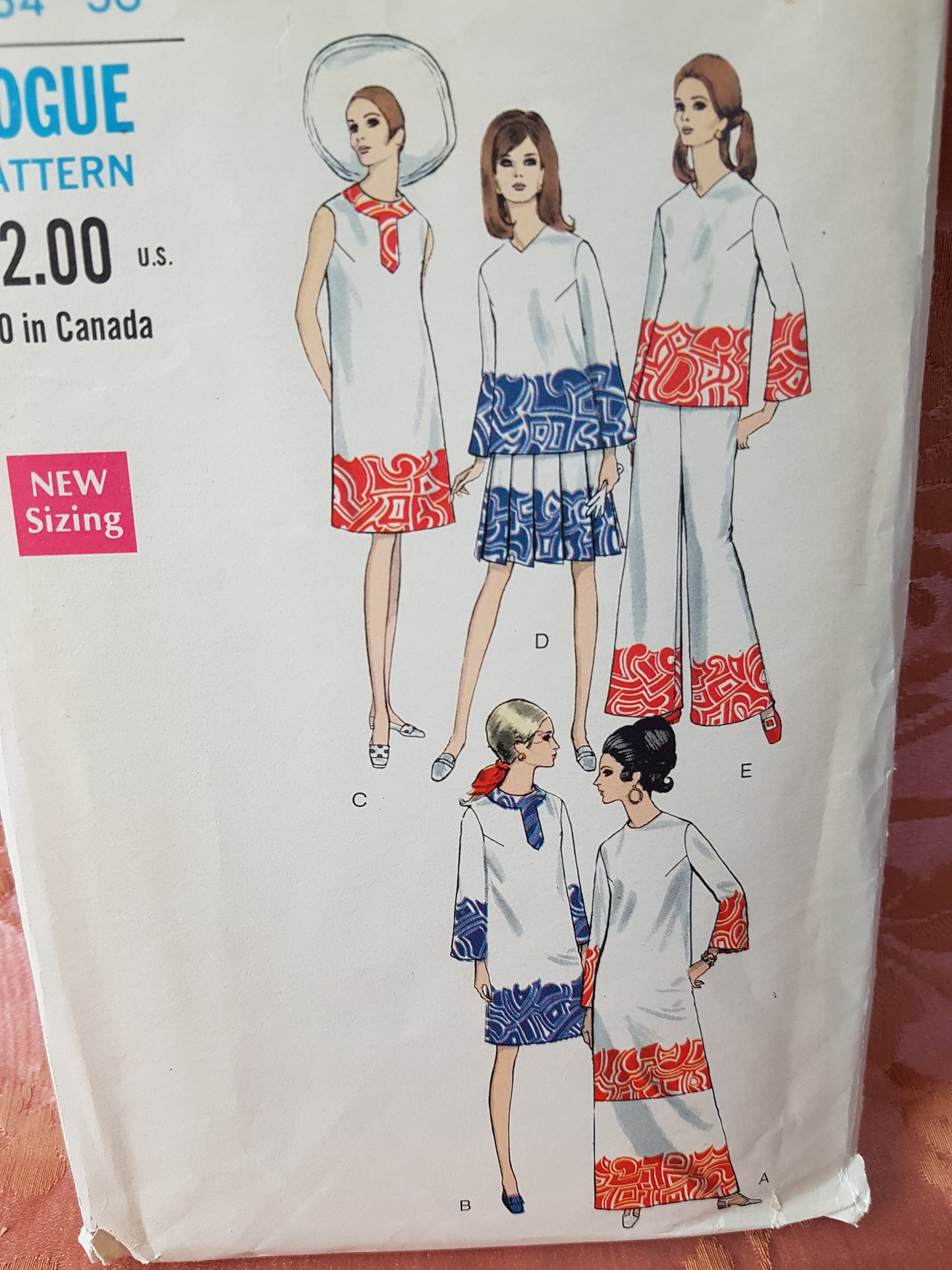 1960s Fabulous MOD Dress Day or Evening Length,Overblouse, Skirt and Pants Pattern VOGUE 7313 Wonderful Styles, Bust 34 Vintage Sewing Pattern
