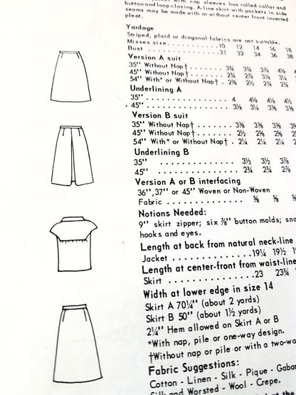 1960s STYLISH Suit or 2 Pc Dress Pattern VOGUE Special Design 7022 Two Versions, Bust 34 Vintage Sewing Pattern