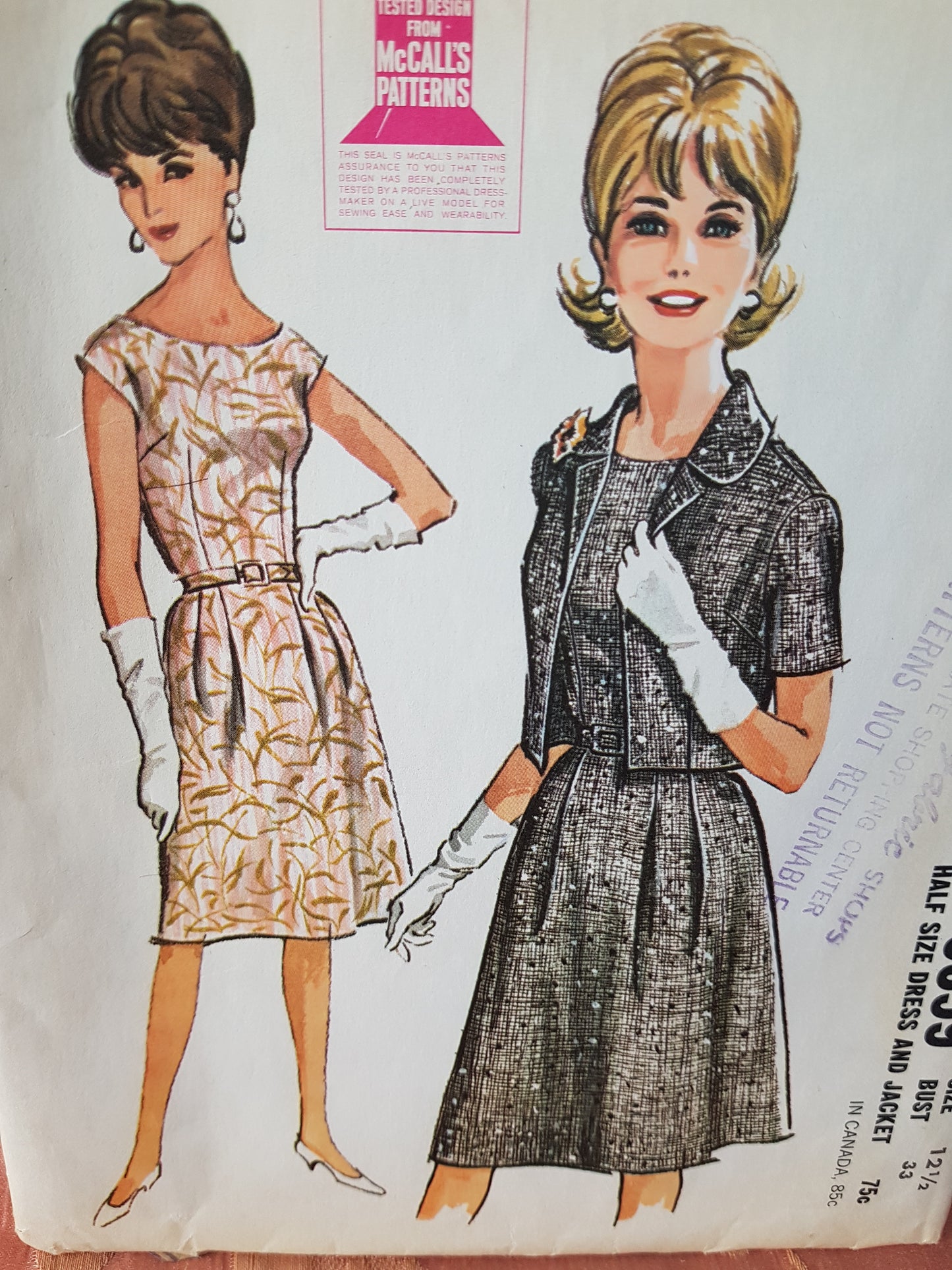 Early 1960s Daytime or Party Dress and Jacket Pattern McCALLs 6859 Bust 33 Vintage Sewing Pattern