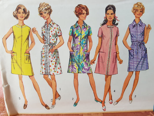 1960s Easy A LINE Dress Pattern SIMPLICITY 8285 Five Style Versions Bust 34 Vintage Sewing Pattern FF