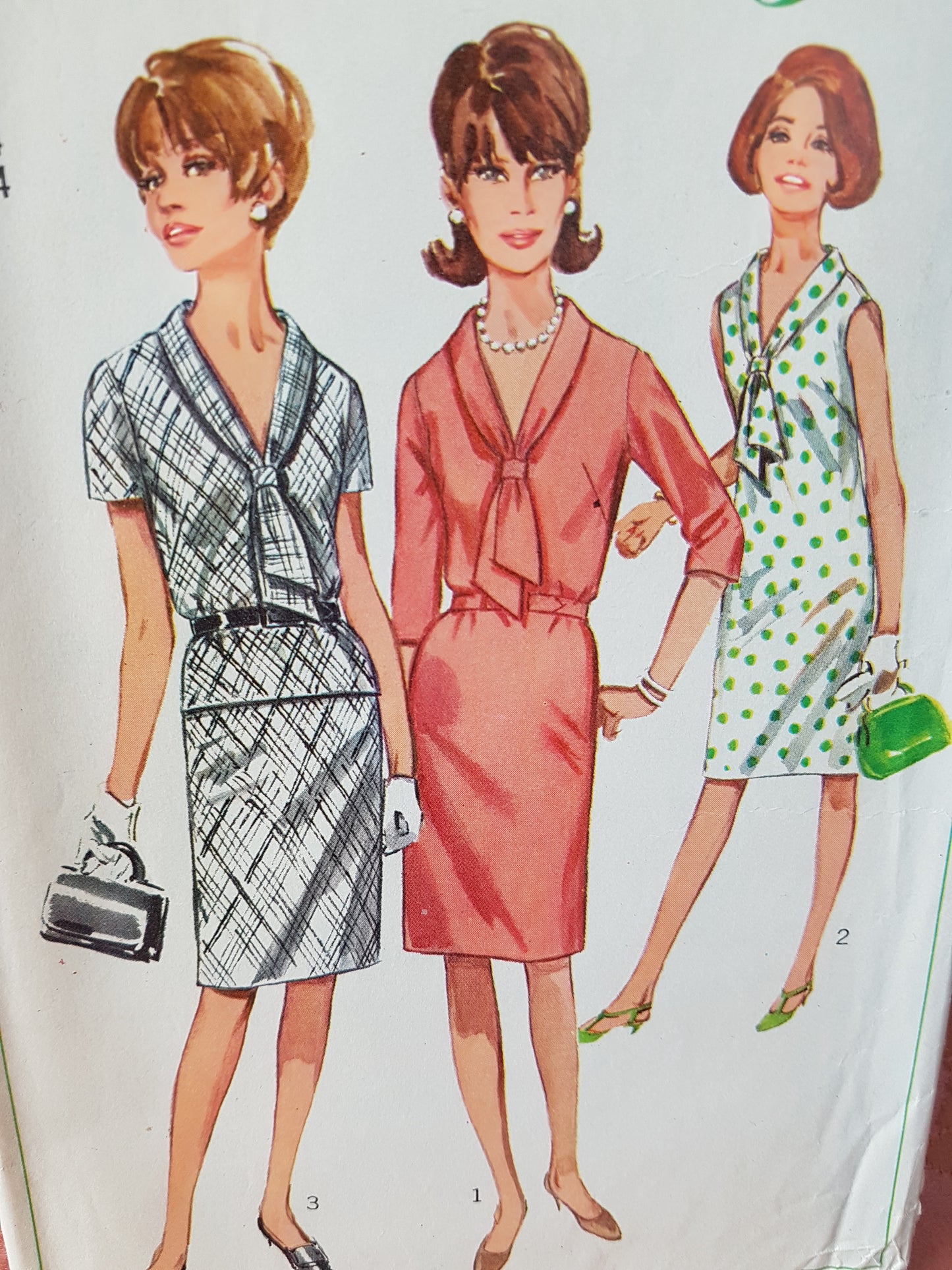 1960s SLIM Dress or 2 Pc Dress Pattern SIMPLICITY 6895 Pretty Neckline Bust 34 Vintage Sewing Pattern
