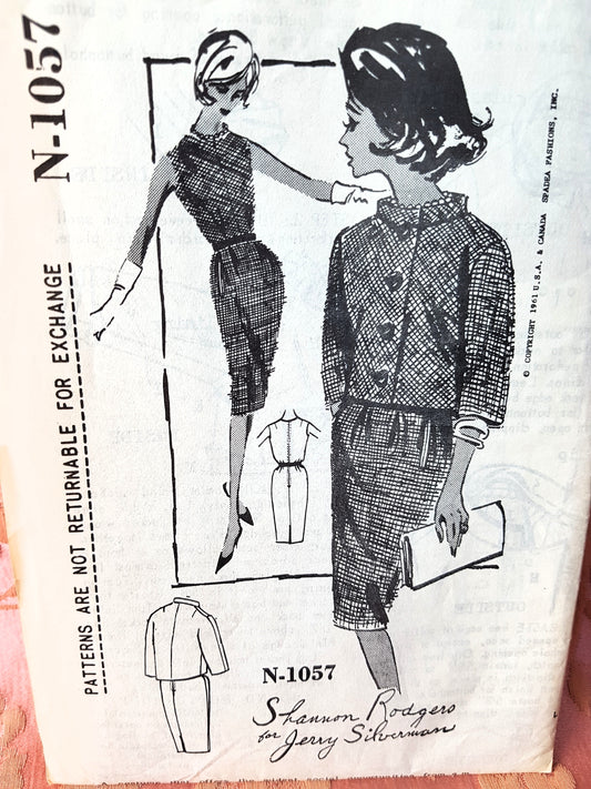 1960s ELEGANT Designer Cocktail Sheath Dress and Jacket Pattern SPADEA 1057 Shannon Rodgers for Jerry Silverman, Day or Evening, Bust 34 Vintage Sewing Pattern FF
