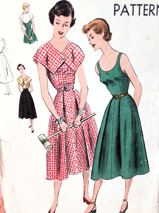 1950s PRETTY Dress and Capelet Pattern VOGUE 6990 Circular Skirt Dress, Bust 32,EASY To Make Vintage Sewing Pattern
