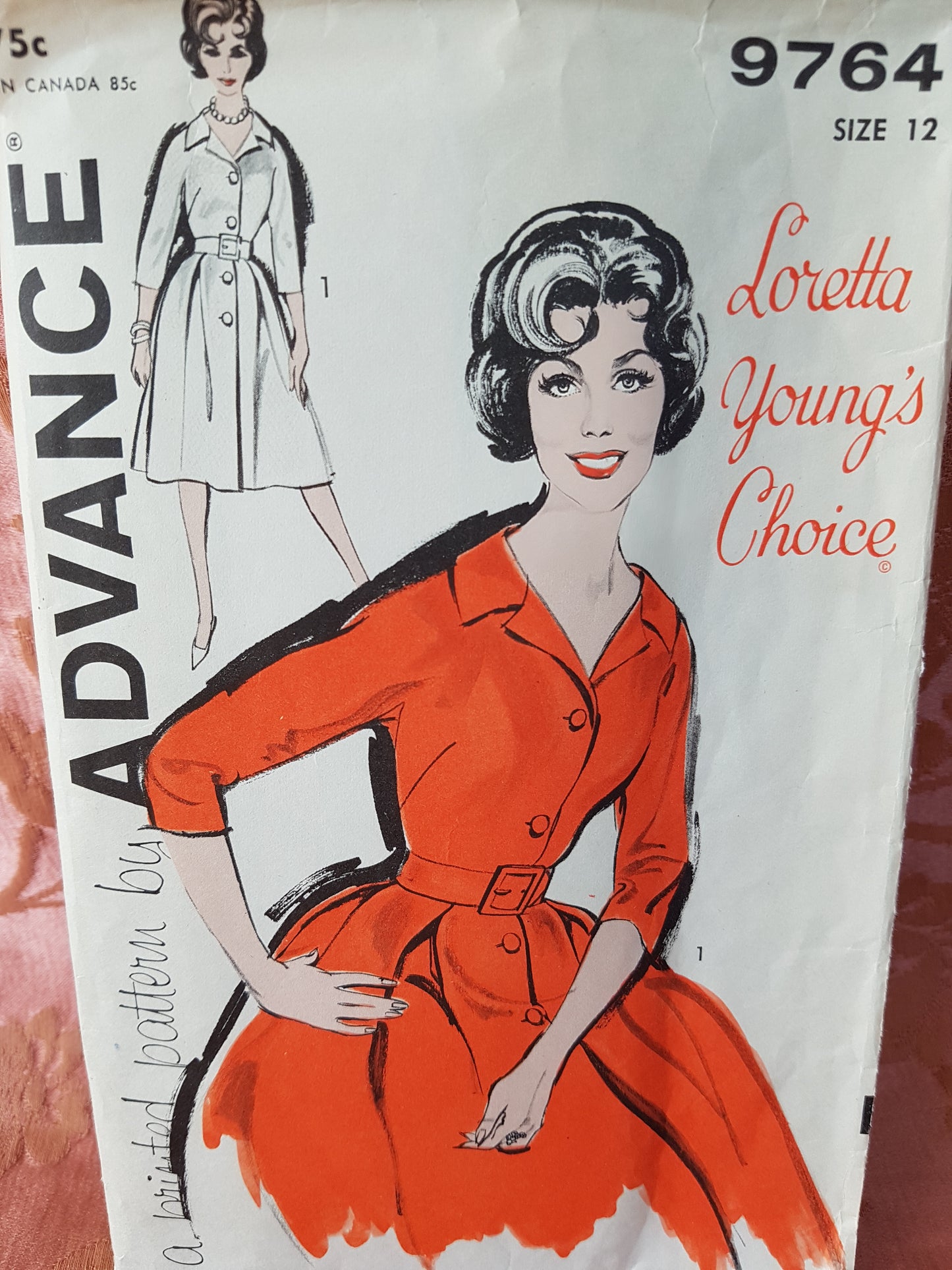 Early 1960s LORETTA Young Dress Pattern ADVANCE 9764 Classy Front Button dress Day or After 5 Bust 32 Vintage Sewing Pattern