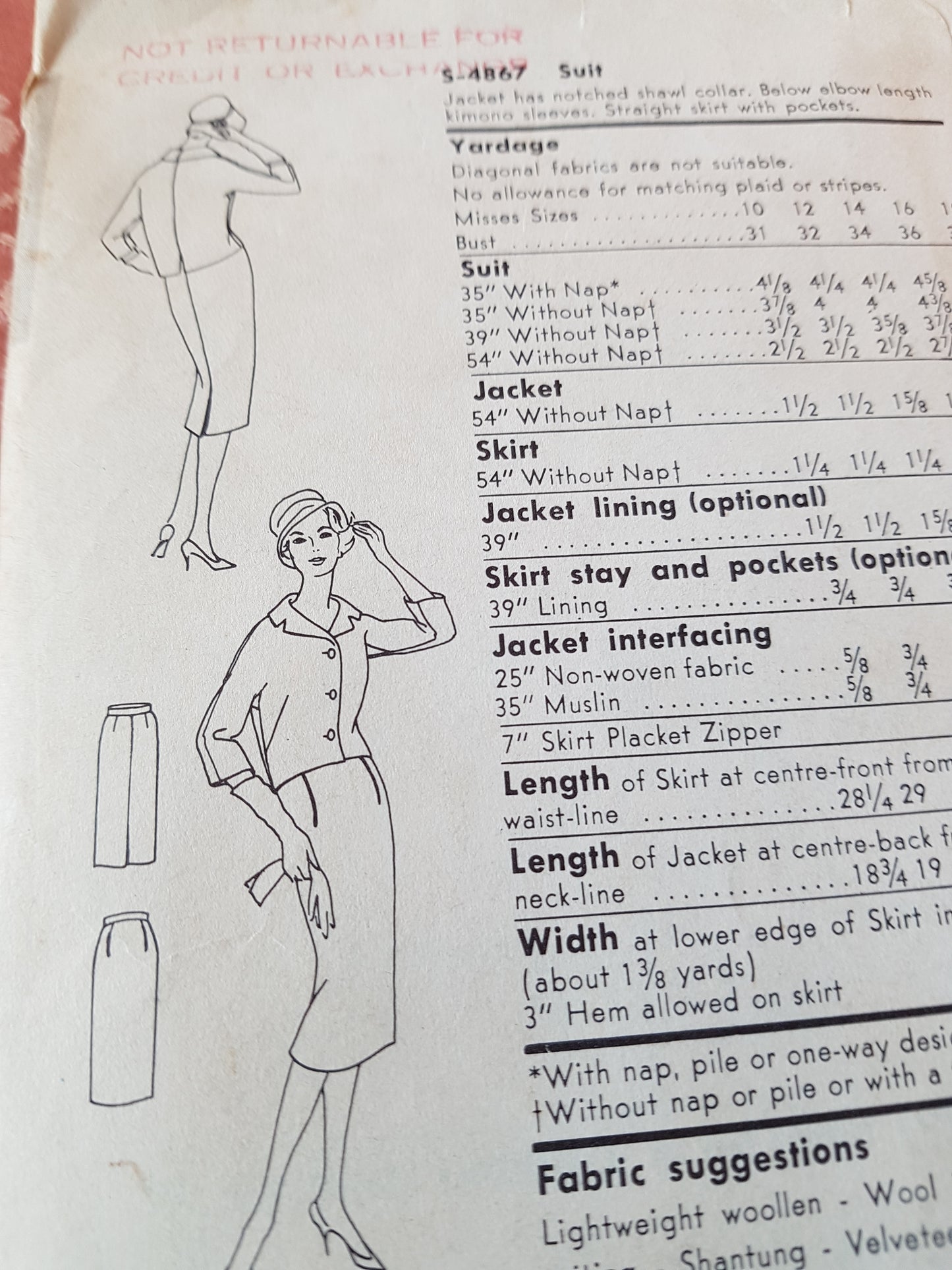 1950s CHIC Suit Pattern VOGUE Special Design 4867 Slim Skirt, Jacket With Notched Collar, Bust 32 Vintage Sewing Pattern FACTORY FOLDED