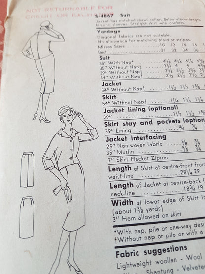 1950s CHIC Suit Pattern VOGUE Special Design 4867 Slim Skirt, Jacket With Notched Collar, Bust 32 Vintage Sewing Pattern FACTORY FOLDED