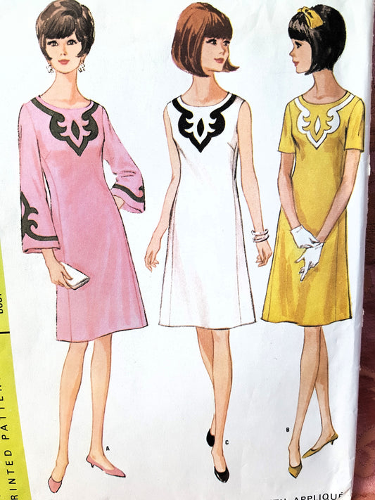 1960s FAB Dress in Three Versions with Applique Pattern McCALLs 8227 Lovely Styles, Bust 32 Vintage Sewing Pattern