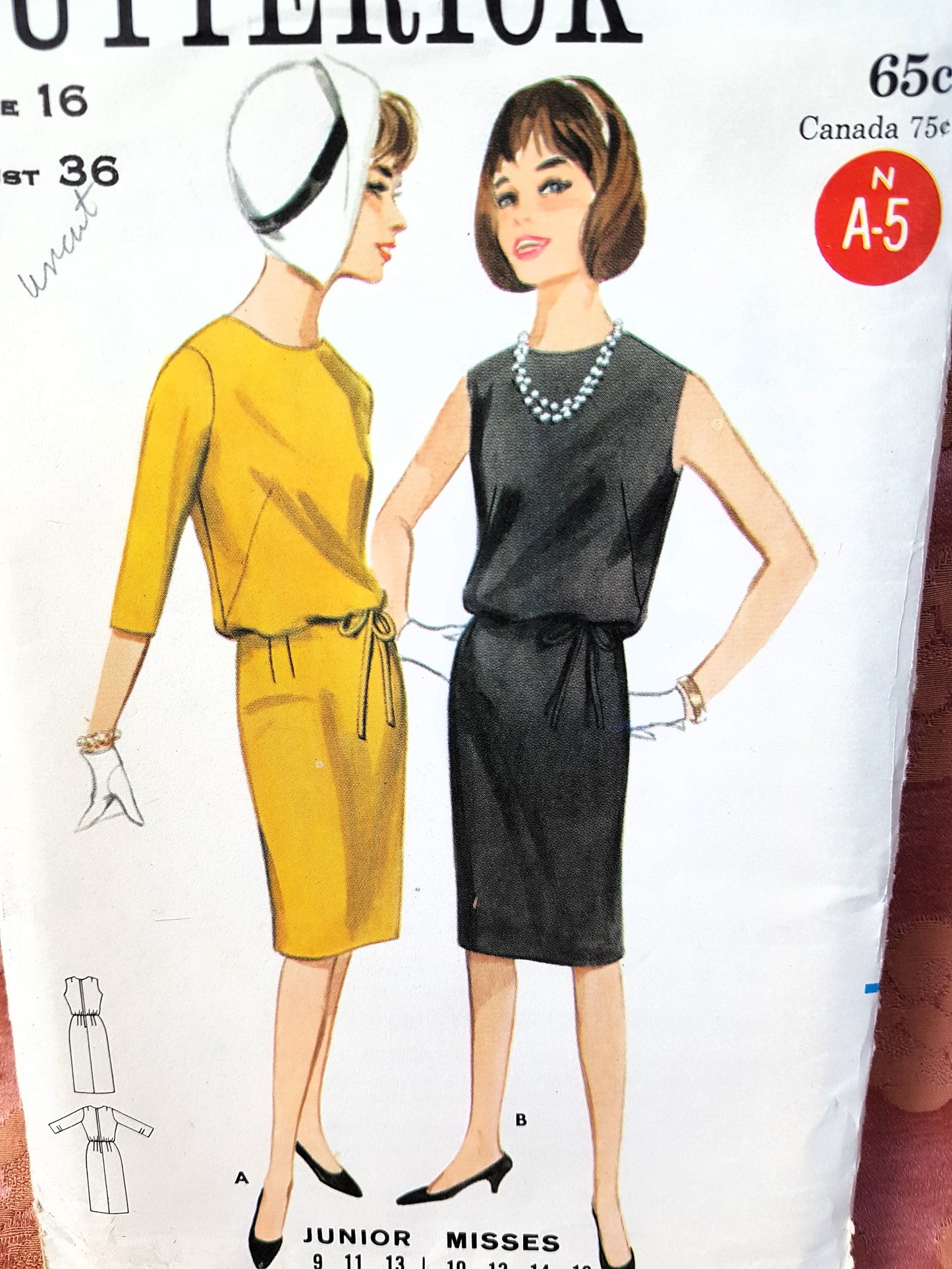 1960s STYLISH Dress Pattern BUTTERICK 3251 Softly Bloused Slim Dress Bust 36 Vintage Sewing Pattern FF