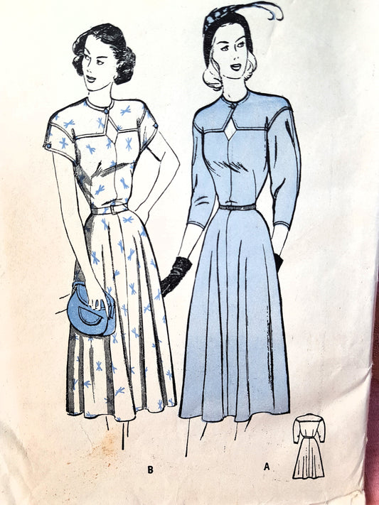 1940s FLATTERING Keyhole Neckline Dress Pattern BUTTERICK 4429 Lovely Day or After 5 Dress Bust 36 Vintage Sewing Pattern