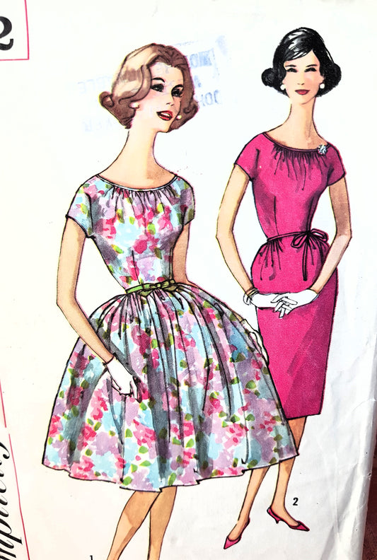 1960s BEAUTIFUL Day or Party Dress Pattern SIMPLICITY 3512 Full or Slim Skirt, Lovely Neckline, Bust 35 Vintage Sewing Pattern