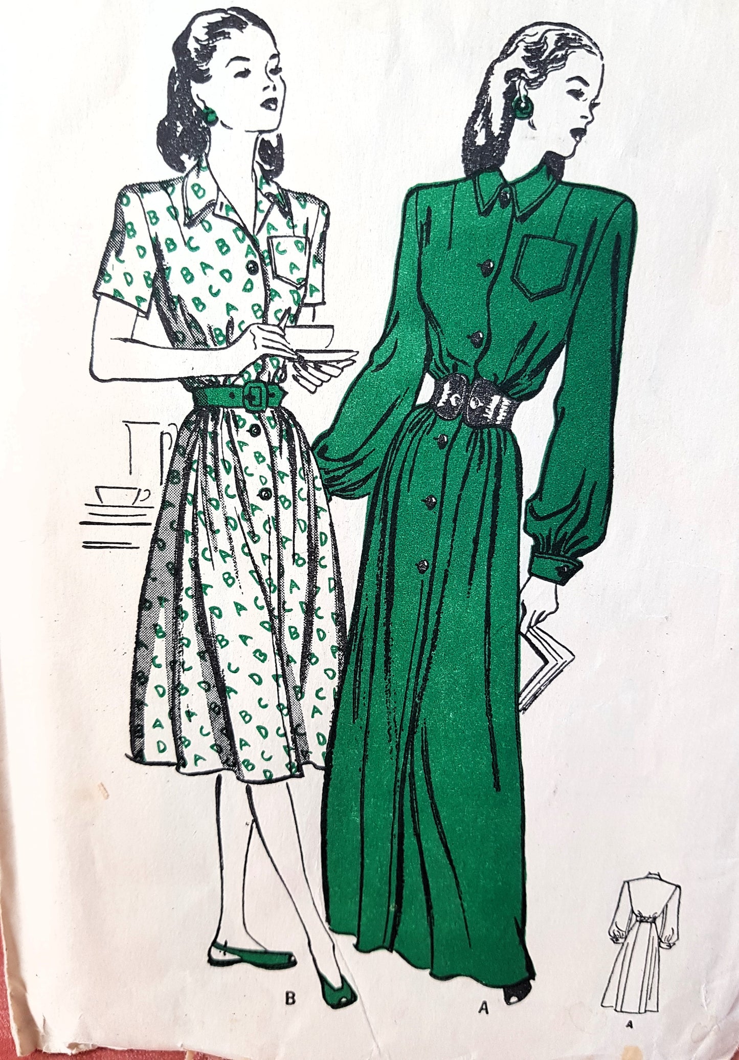 1940s STYLISH Lounging Dress Gown  Or Brunch Housecoat Pattern BUTTERICK 3895 Full Length or Day House Dress, Bust 30 Vintage Sewing Pattern FF
