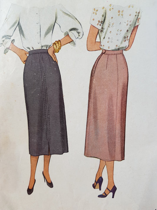 1940s SLEEK Slim Skirt Pattern McCALL 7243 Easy to Sew , Waist 28 Vintage Sewing Pattern