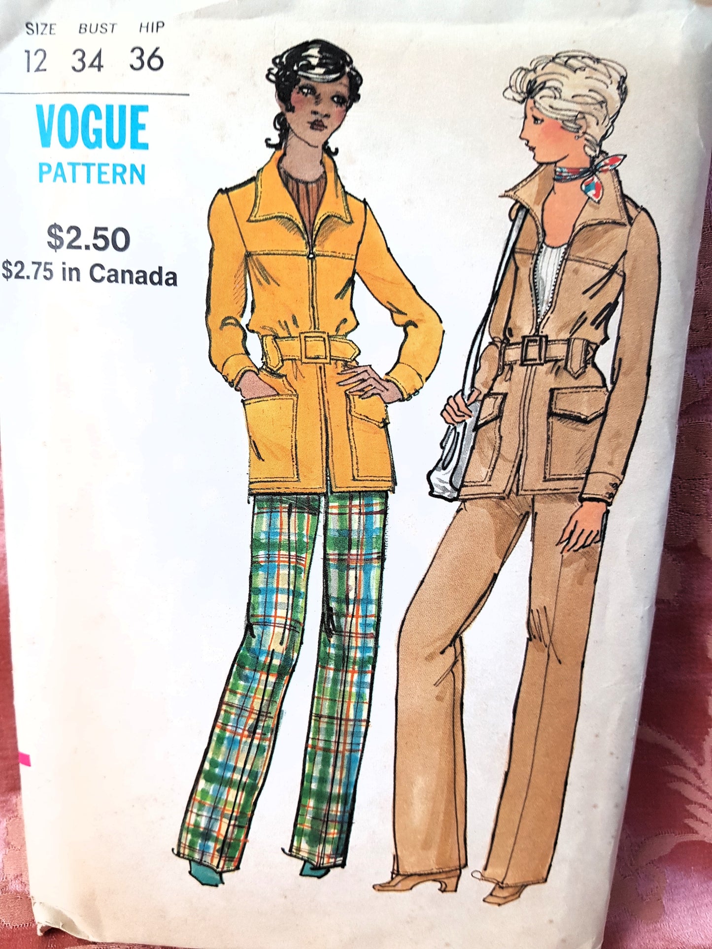 1970s FABULOUS Jacket and Pants Pattern VOGUE 8260  Belted Jacket and Straight Leg Pants Bust 34 Vintage Sewing Pattern FF