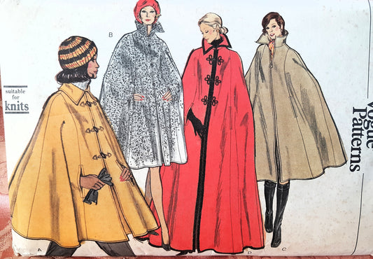FABULOUS 1970s Cape Coat Pattern Very Easy VOGUE 8416 Four Lengths and Versions Bust 34-36 Vintage Sewing Pattern FF