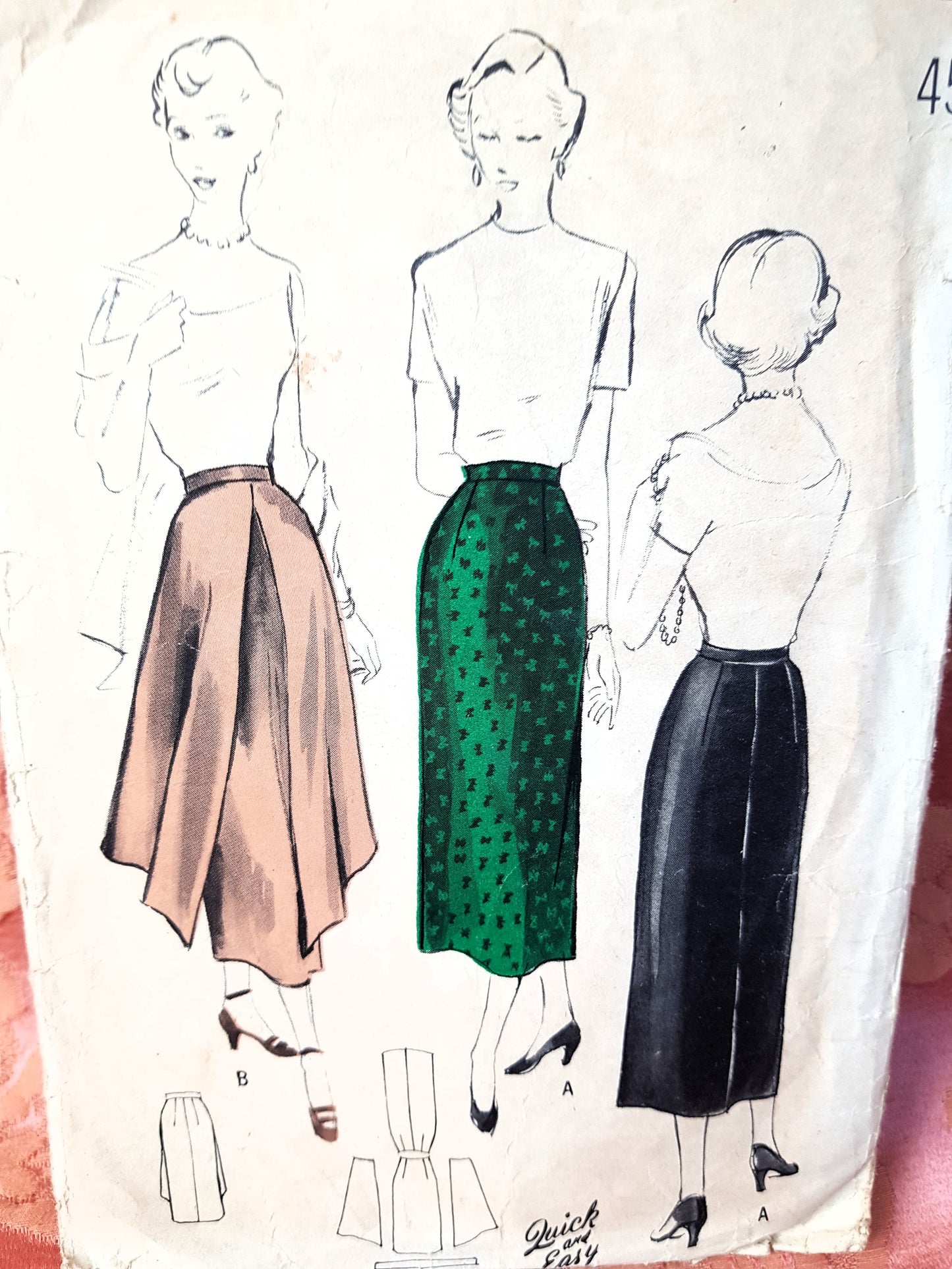 1940s BEAUTIFUL Skirt Pattern BUTTERICK 5017 Two Styles,  Flying Panels Version, Waist 32 Quick and Easy Vintage Sewing Pattern