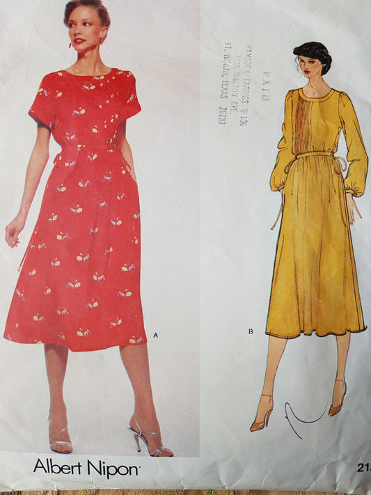 Late 70s Albert Nippon LOVELY Dress Pattern VOGUE American Designer 2124 Bust 34 Vintage Sewing Pattern