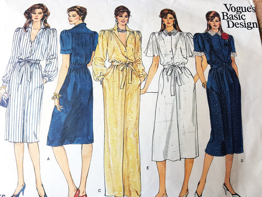 1980s CLASSY Shirt Waist Dress Pattern Vogue's Basic Design 1156 Five Fabulous Versions Sizes 8-10-12 Vintage Sewing Pattern