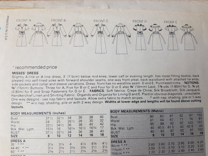 1980s CLASSY Shirt Waist Dress Pattern Vogue's Basic Design 1156 Five Fabulous Versions Sizes 8-10-12 Vintage Sewing Pattern
