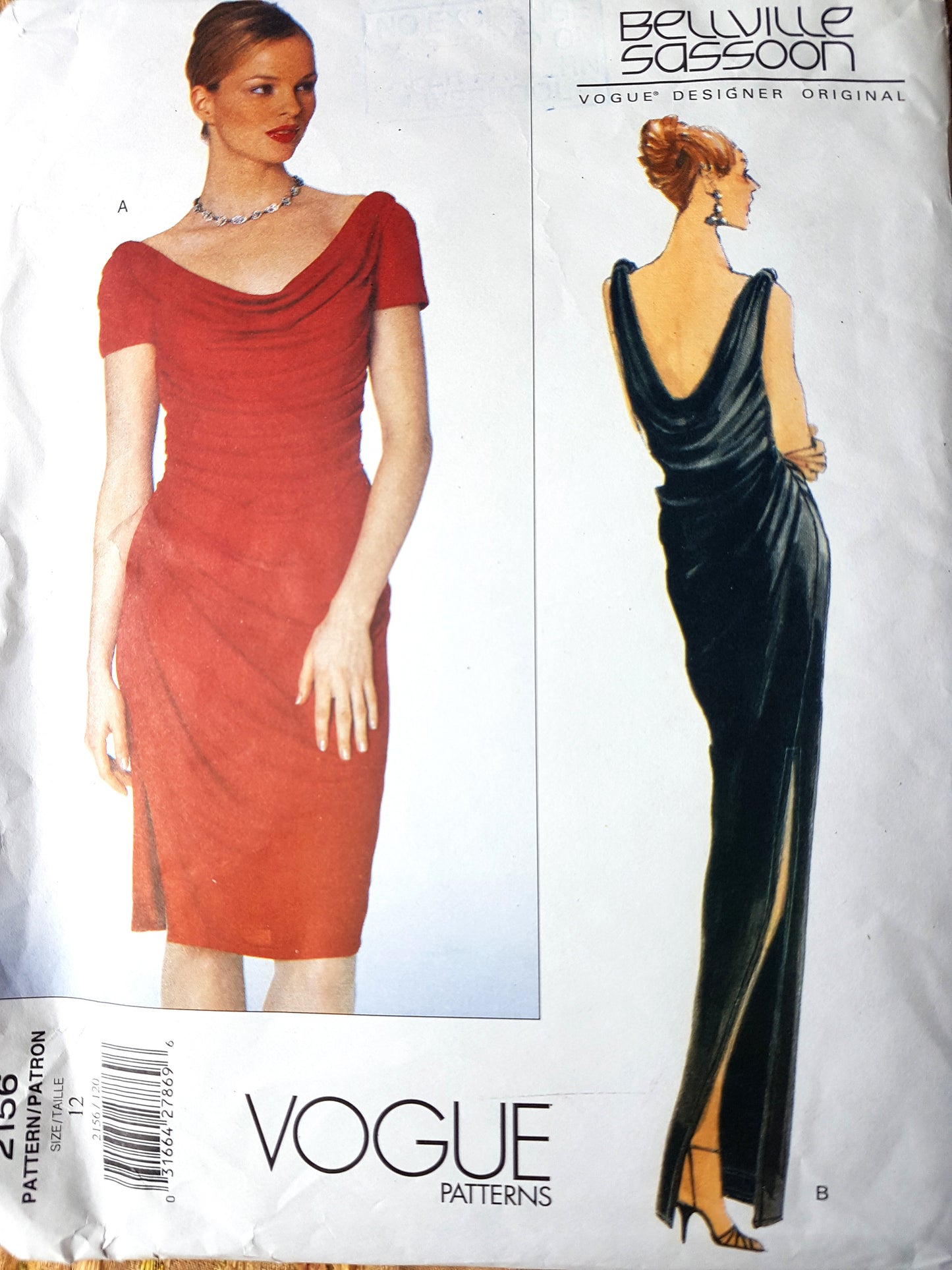 STUNNING 1990s Bellville Sassoon Evening Gown Cocktail Dress Pattern VOGUE Designer Original 2156 Bust 34 Vintage Sewing Pattern FF