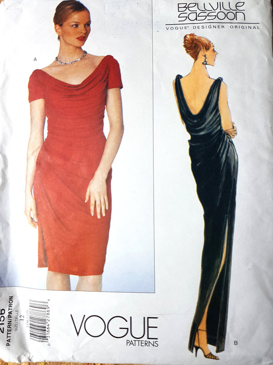 STUNNING 1990s Bellville Sassoon Evening Gown Cocktail Dress Pattern VOGUE Designer Original 2156 Bust 34 Vintage Sewing Pattern FF