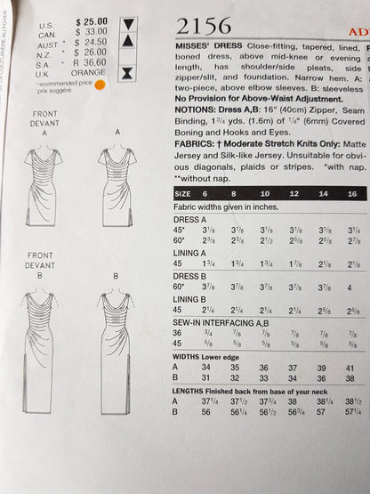 STUNNING 1990s Bellville Sassoon Evening Gown Cocktail Dress Pattern VOGUE Designer Original 2156 Bust 34 Vintage Sewing Pattern FF