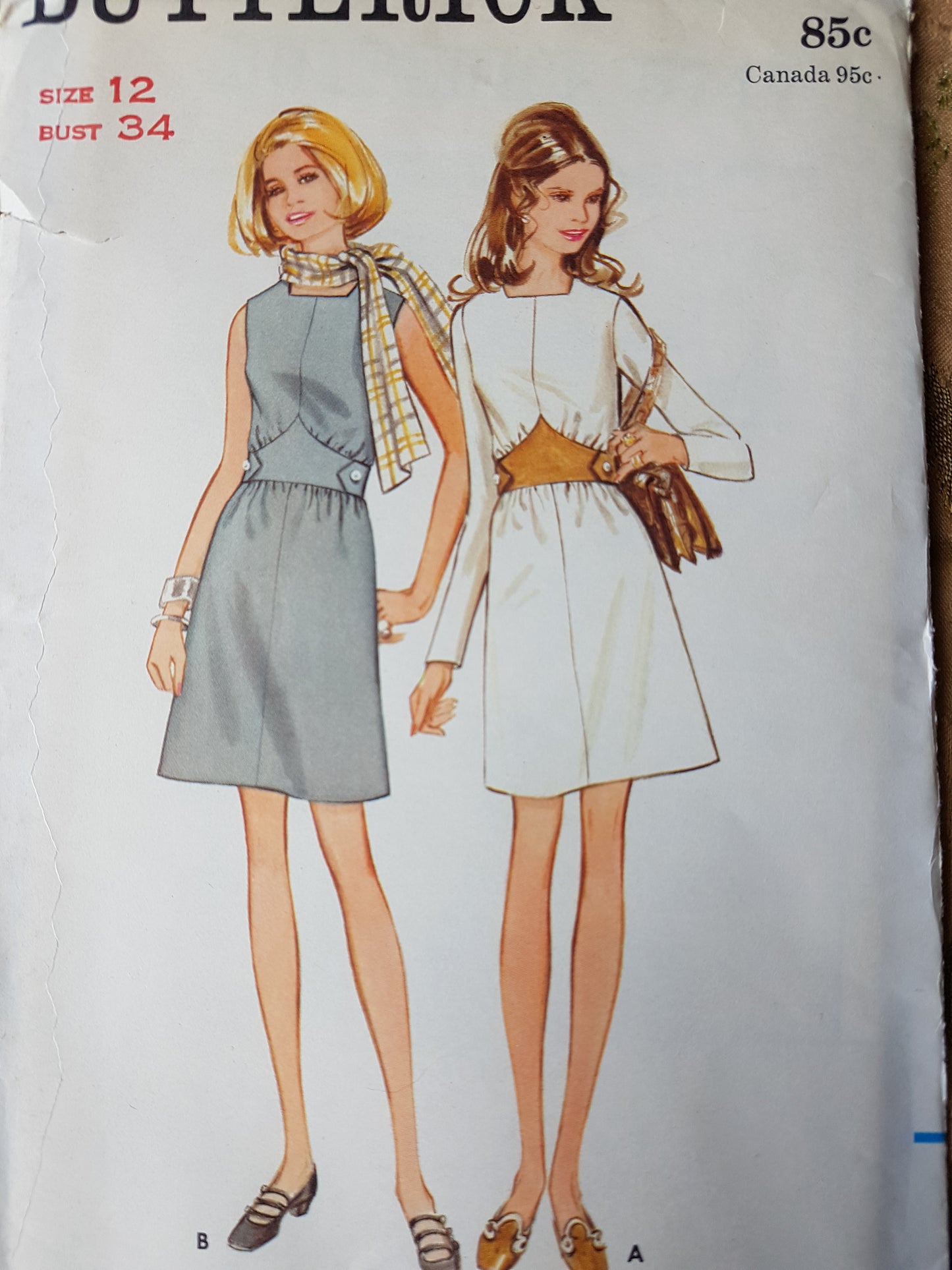 1960s CUTE Mod Dress Pattern BUTTERICK 5747 Two Style Versions, Bust 34 Vintage Sewing Pattern FACTORY FOLDED