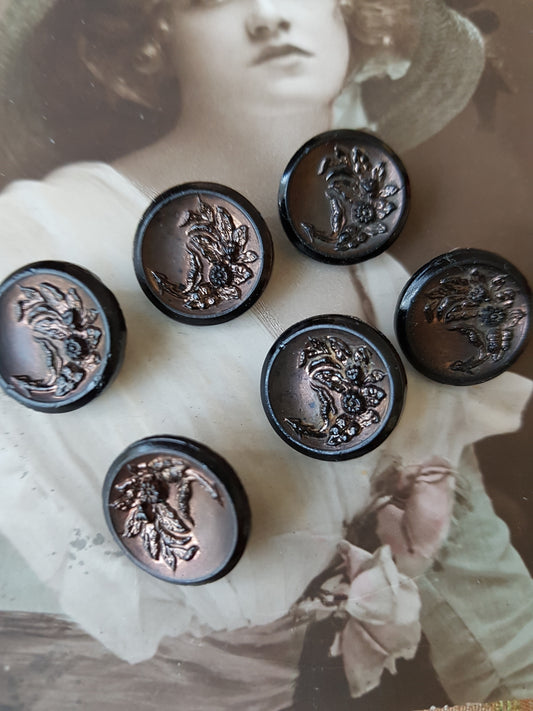 ANTIQUE French Jet Glass Victorian Button Set,For Dolls, Clothing, Heirloom Sewing, Collectible Vintage Buttons