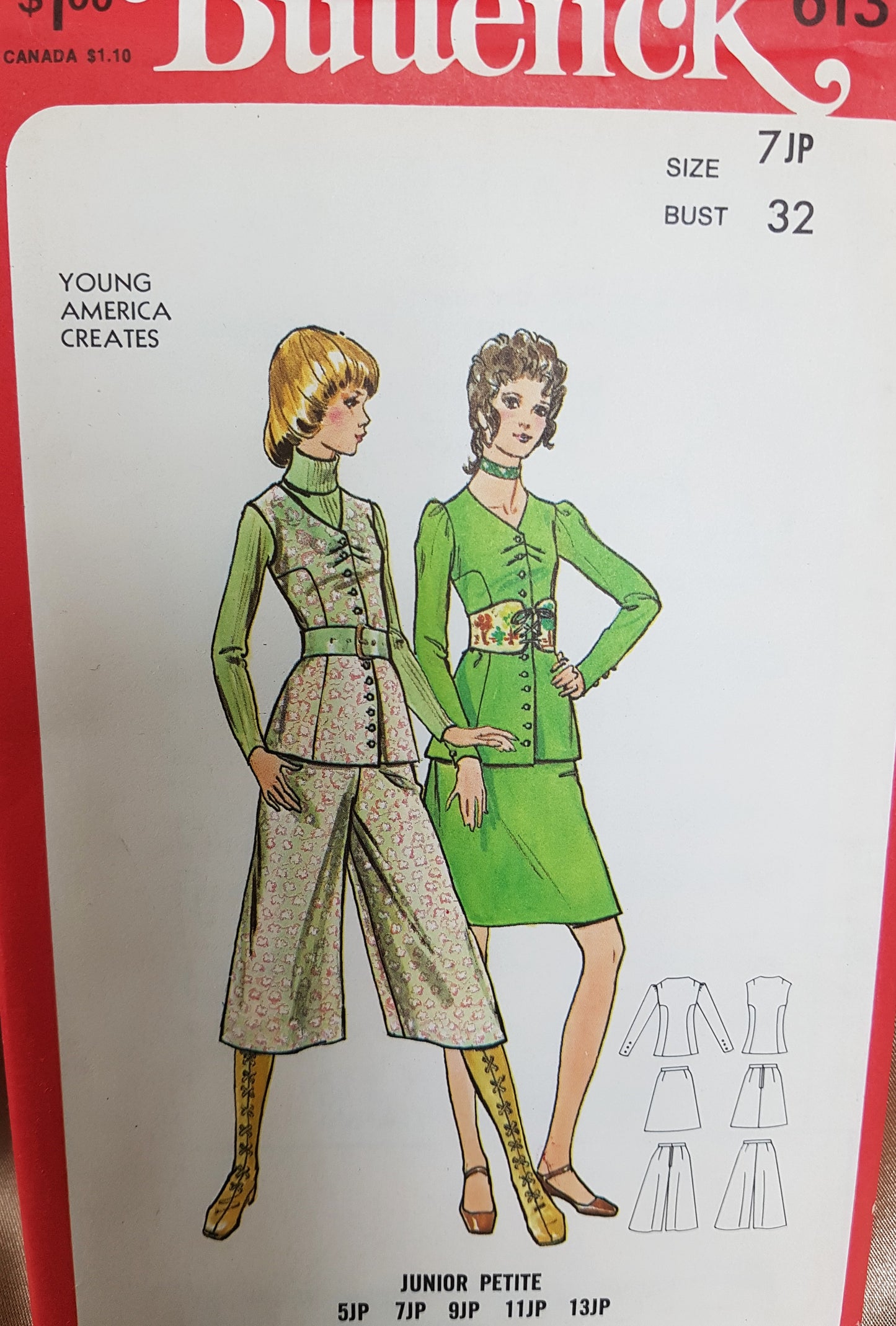1970s FABULOUS 2 Pc Dress With Skirt or Gaucho Culotte Pants Pattern BUTTERICK 6131 Bust 32 Vintage Sewing Pattern FF