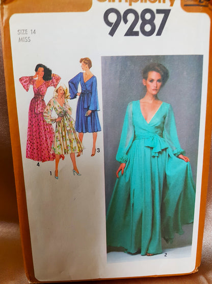 1970s BEAUTIFUL Evening Cocktail Party Dress Pattern SIMPLICITY 9297 Four Lovely Versions, 2 Lengths, Bust 36 Vintage Sewing Pattern FF