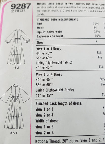 1970s BEAUTIFUL Evening Cocktail Party Dress Pattern SIMPLICITY 9297 Four Lovely Versions, 2 Lengths, Bust 36 Vintage Sewing Pattern FF