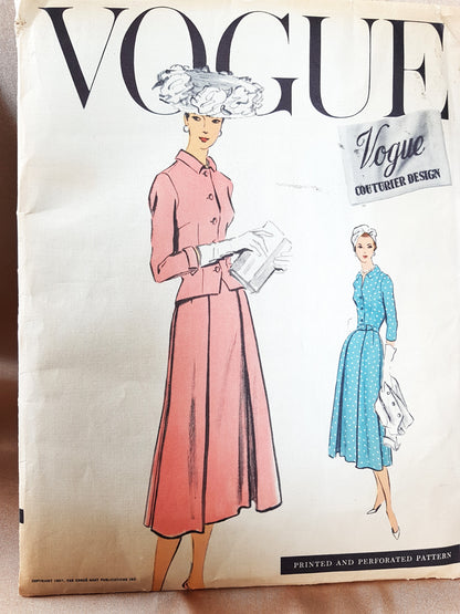 1950s DIOR Style Lovely Dress and Fitted Jacket Pattern VOGUE Couturier Design 954 Bust 38 Vintage Sewing Pattern FACTORY FOLDED
