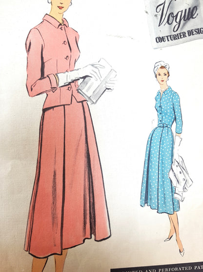 1950s DIOR Style Lovely Dress and Fitted Jacket Pattern VOGUE Couturier Design 954 Bust 38 Vintage Sewing Pattern FACTORY FOLDED
